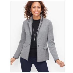 Talbots Pure Merino Wool Herringbone Knit Collared Sweater Blazer Jacket Sz S